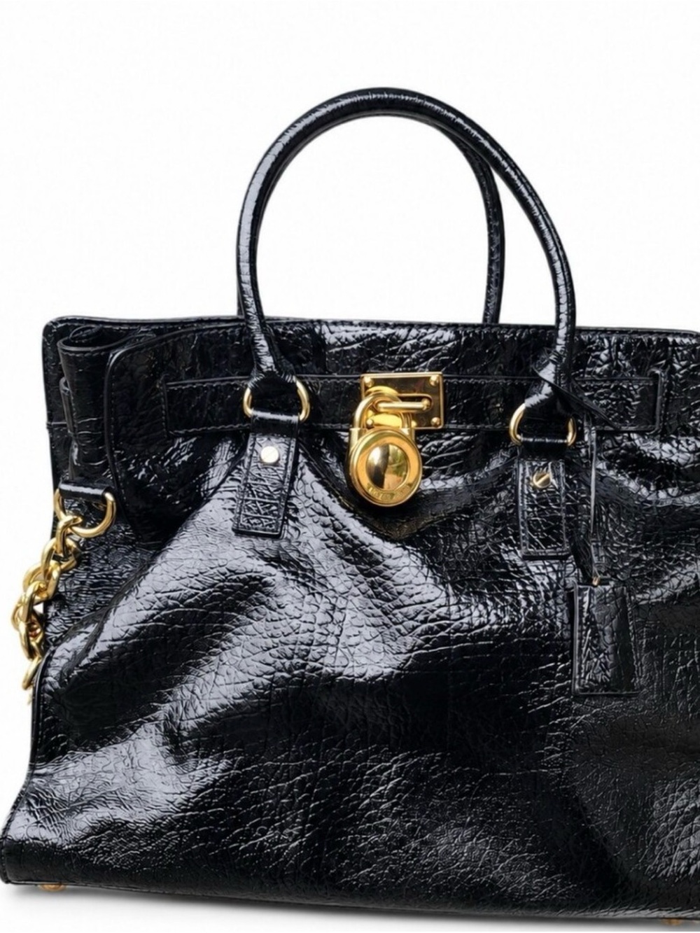 Michael Kors Black Patent Satchel with Gold Hardware